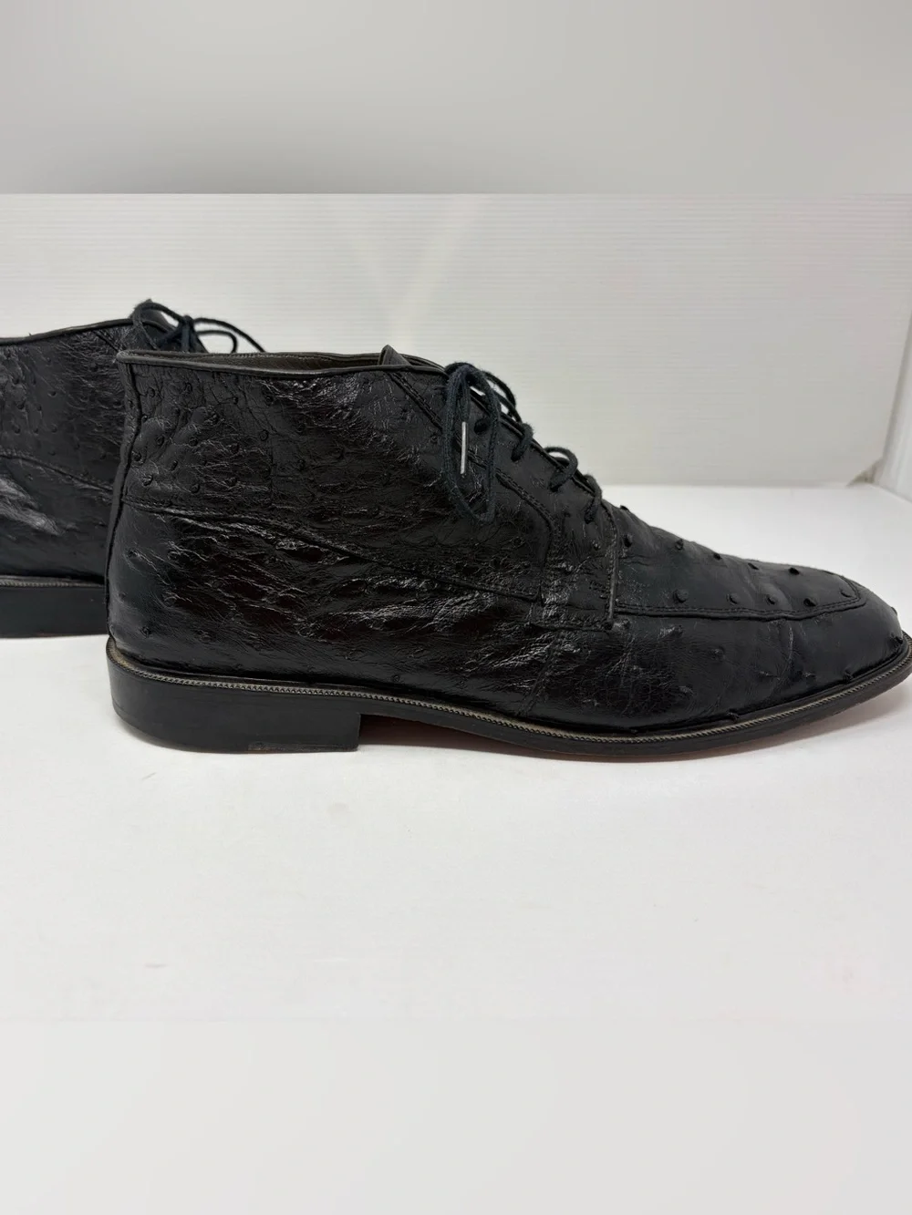 Los Altos Exotic Genuine Black Ostrich Dress Ankle Boots Leather Size 11 Mex 30